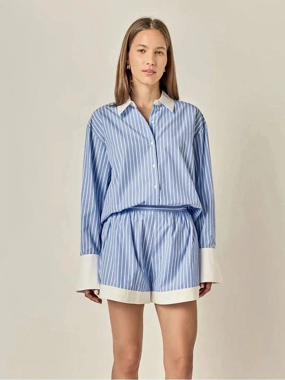 English Factory Oversized Stripe Contrast Shirt Blue & White XS Like New